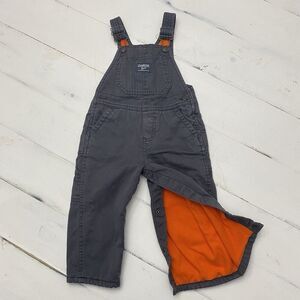 Oshkosh B'Gosh Vestback Baby Boy 24 Months Gray Bib Overalls Orange Fleece Lined